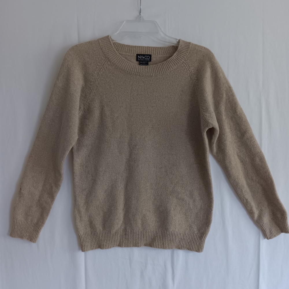 NY&CO Sweater Women S Tan Good Lambswool Blend Crewneck Raglan Sleeve Knit